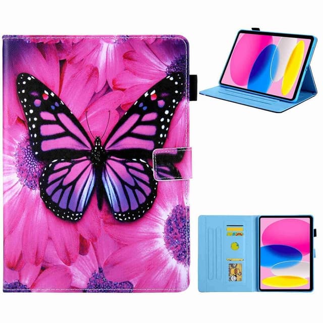 Apple iPad 10.9 2022 Sammenleggbart Veske Kortholder - Rosa Sommerfugl