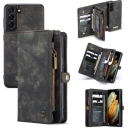 CASEME Samsung Galaxy S21 Retro läder plånboksfodral - Grå/Svart