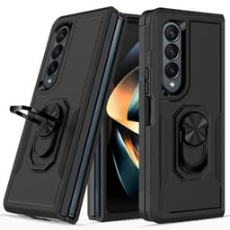 Samsung Galaxy Z Fold 4 5G Iskunkestävä TPU+PC Kickstand Puhelinkotelo Autoteline Metallilevy - Musta