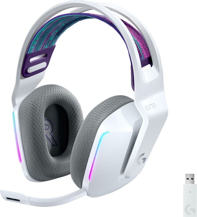 G733 Wireless Lightspeed RGB gamingheadset (vitt)