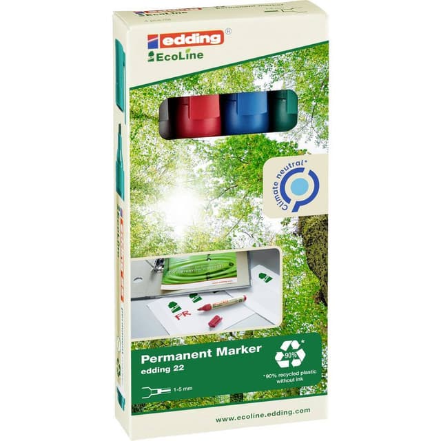 Edding Permanent bläckpenna e-22/4 Svart, Blå