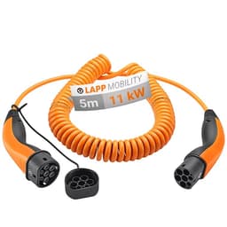 Spiral laddkabel Typ 2, upp till 11 kW, m, Orange