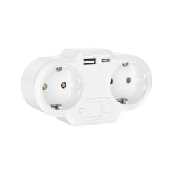 2-vejs vægstik stikkontakt med USB og USB-C Hvid