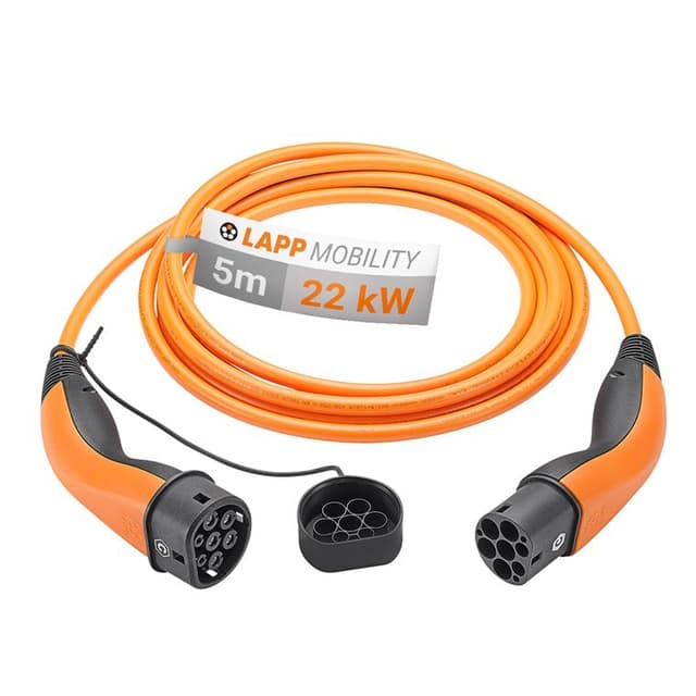 Ladekabel Type 2, inntil 22 kW, 5 m, oransje