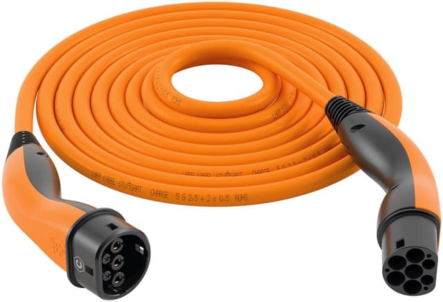 Type 2 selvoptrækkende opladningskabel, op til 7,4 kW, 5 m, orange