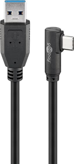 USB-C™–USB-A 3.0 -kaapeli, 90°, musta
