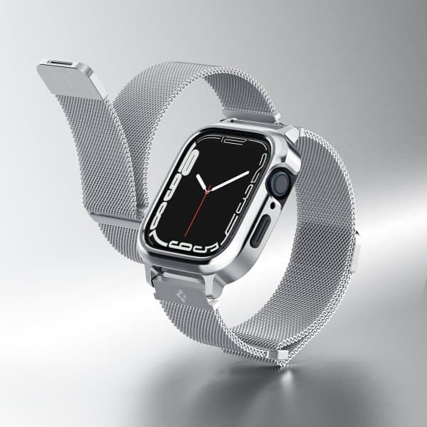Spigen Apple Watch 45mm Skal med Armband Metal Fit Pro Silver