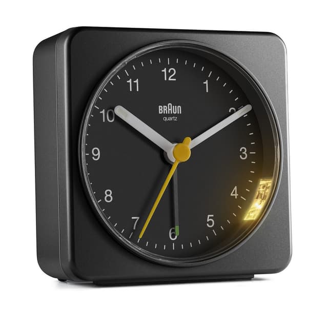 Braun firkantet vekkerklokke stillegående sort BC03B