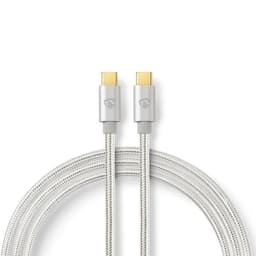 Nedis USB-kabel | USB 2.0 | USB-C™ Hane | USB-C™ Hane | 100 W | 480 Mbps | Guldplaterad | 2.00 m | Rund | Flätad / Nylon | Silver | Kartong med täckt fönster
