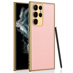 SKALO Samsung S23 Ultra PU-nahkainen Gold Edge Suojakuori - Pinkki