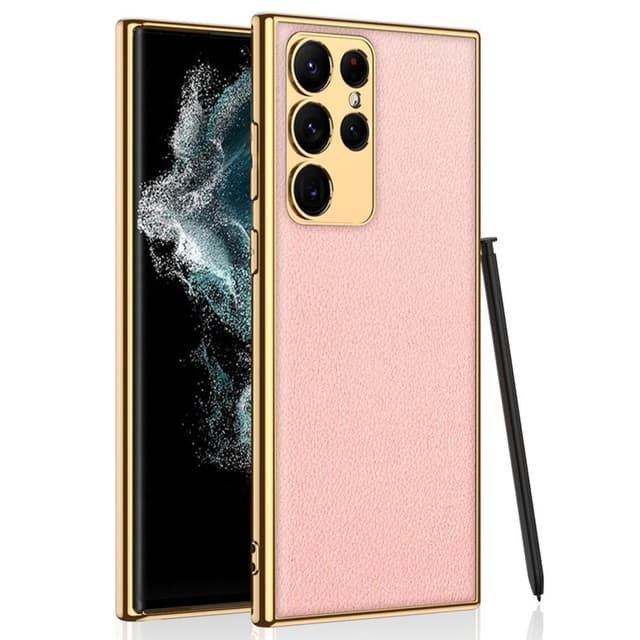 SKALO Samsung S23 Ultra PU-nahkainen Gold Edge Suojakuori - Pinkki
