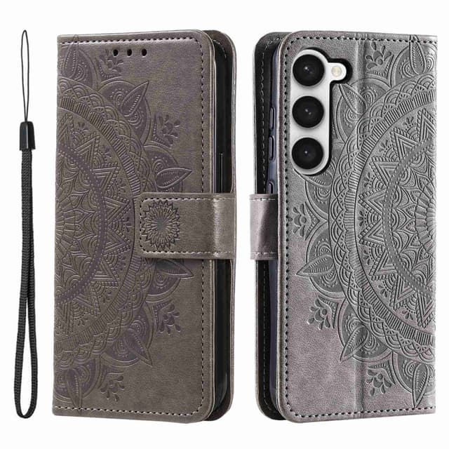 SKALO Samsung S23 Plus Mandala Flip Cover - Grå