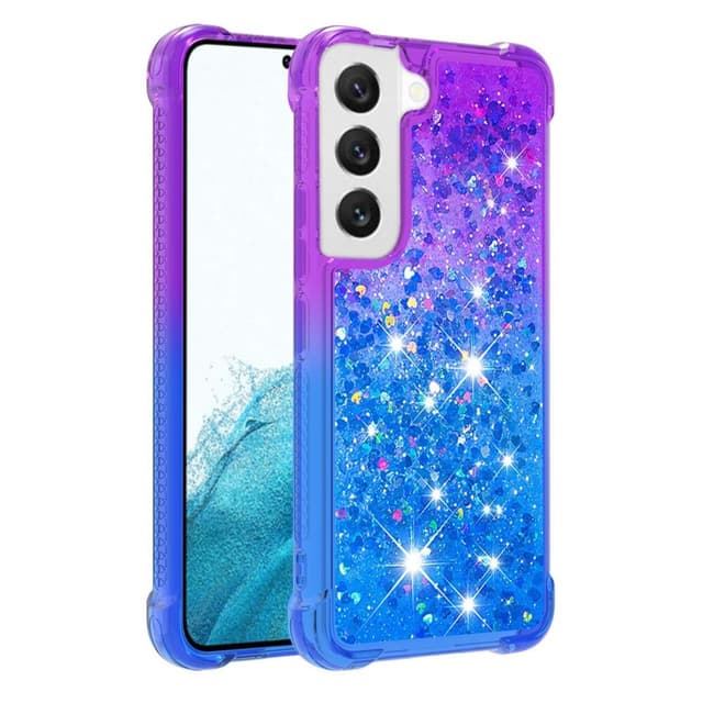 SKALO Samsung S23 Kvicksand Glitter Hjerter TPU Cover - Lilla-Blå
