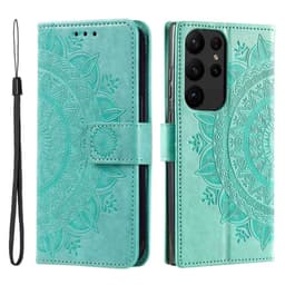 SKALO Samsung S23 Ultra Mandala lompakkokotelo - Turkoosi