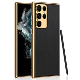 SKALO Samsung S23 Ultra PU-læder Gold Edge Cover - Sort