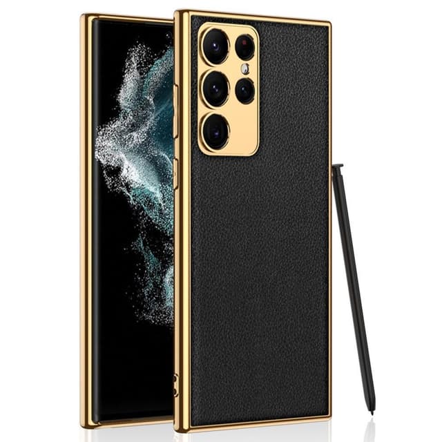 SKALO Samsung S23 Ultra PU-læder Gold Edge Cover - Sort