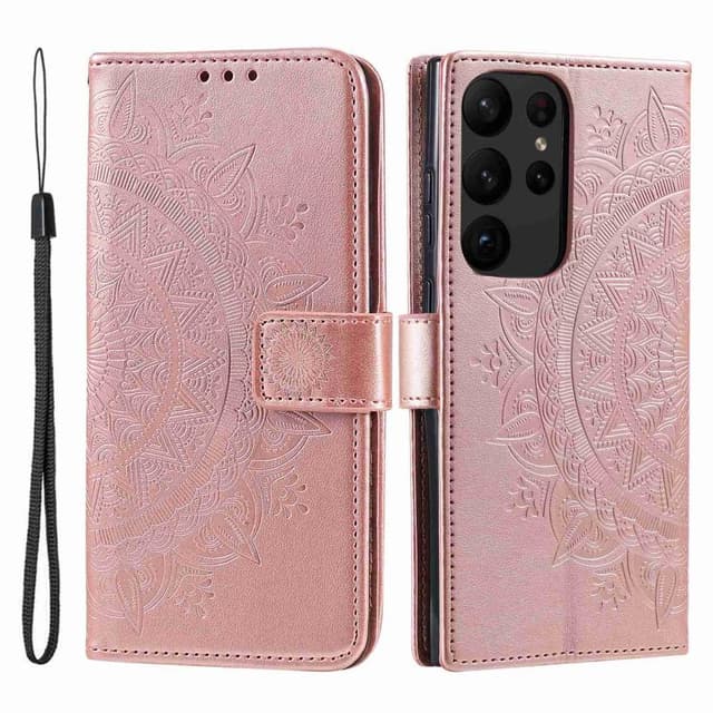 SKALO Samsung S23 Ultra Mandala Flip Cover - Rosa guld