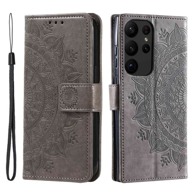 SKALO Samsung S23 Ultra Mandala Flip Cover - Grå
