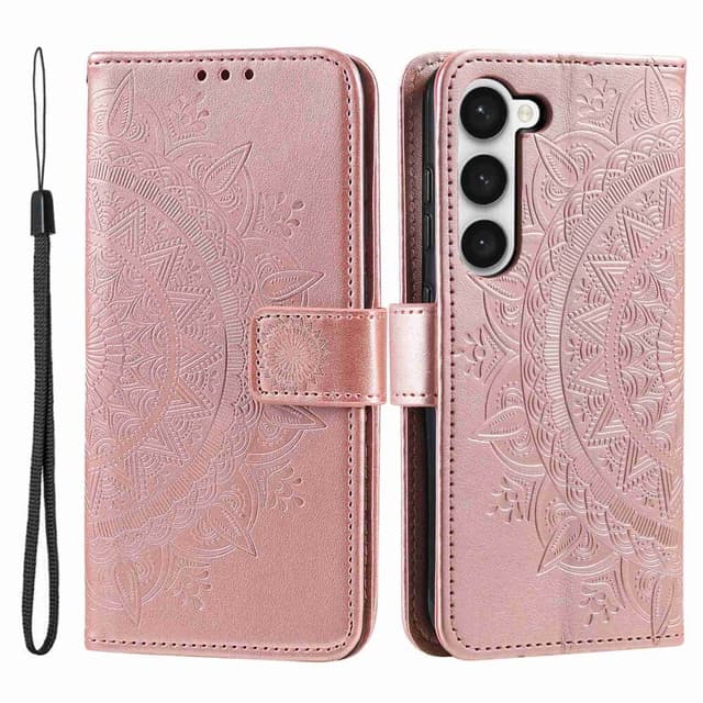 SKALO Samsung S23 Mandala lompakkokotelo - Ruusukulta