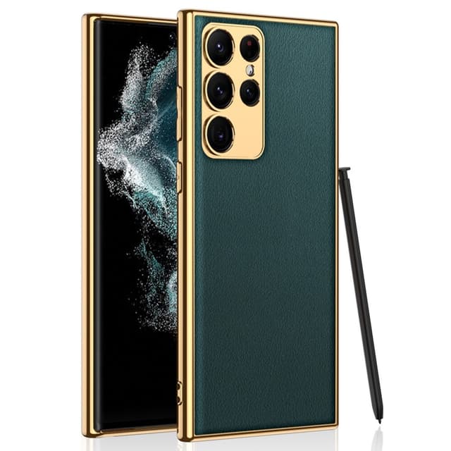 SKALO Samsung S23 Ultra PU-læder Gold Edge Cover - Grøn