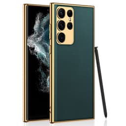 SKALO Samsung S23 Ultra PU-Läder Guldkant Skal - Grön