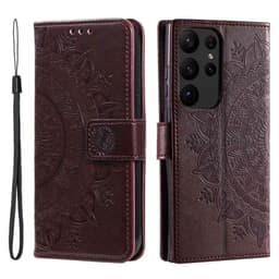 SKALO Samsung S23 Ultra Mandala lompakkokotelo - Ruskea