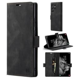 AUTSPACE A01 Retro tegnebog taske til Samsung Galaxy S23 Ultra - Sort
