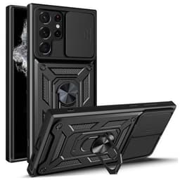 Samsung Galaxy S23 Ultra iskunkestävä TPU+PC Kickstand Puhelinkotelo Autoteline Metallilevy - Musta