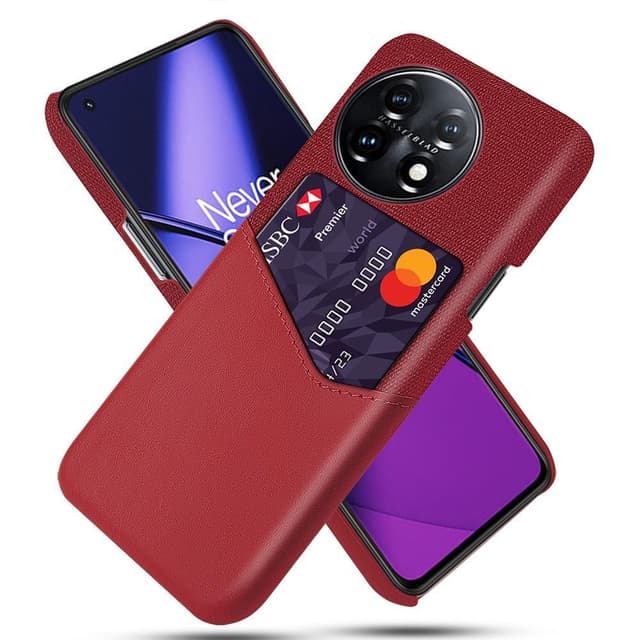 SKALO OnePlus 11 5G Premium PU-Läder Korthållare Skal - Röd