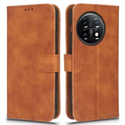 SKALO OnePlus 11 5G Matt PU-Läder Plånboksfodral - Brun