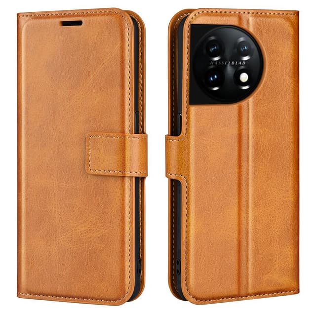 SKALO OnePlus 11 5G Lompakkokotelo PU-nahkaa - Vaaleanruskea