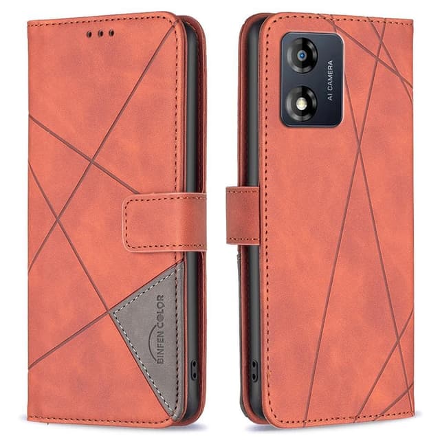 Motorola Moto E13 4G BINFEN COLOR Embossed Plånboksfodral - Brun
