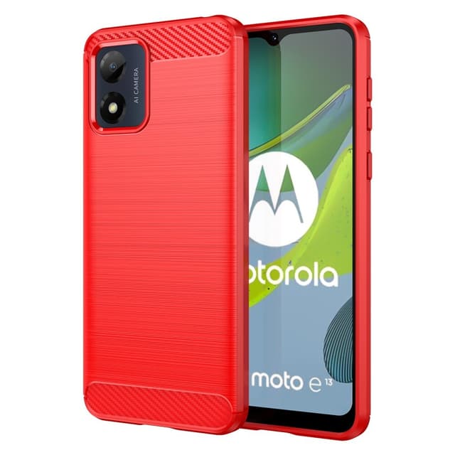 SKALO Motorola Moto E13 4G Armor Carbon Iskunkestävä TPU suojakuori - Punainen