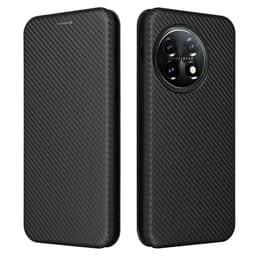 SKALO OnePlus 11 5G Carbon Fiber Lompakkokotelo - Musta