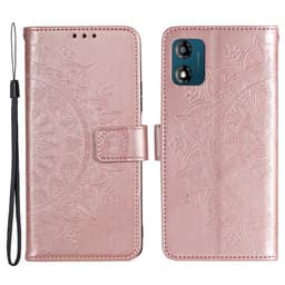 SKALO Motorola Moto E13 4G Mandala Flip Cover - Rosa guld