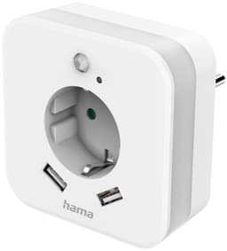 Hama strømadapter med nattlys og USB-A-porter (hvit)