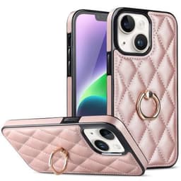 iPhone 14 Rhombus Grid Mönster Skal FingerRing - Rose Gold