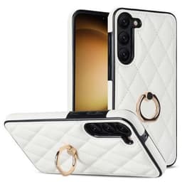 Samsung Galaxy S23 Rhombus Grid Mönster Skal FingerRing - Vit