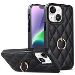 iPhone 14 Rhombus Grid Pattern Veske Fingerring - Svart