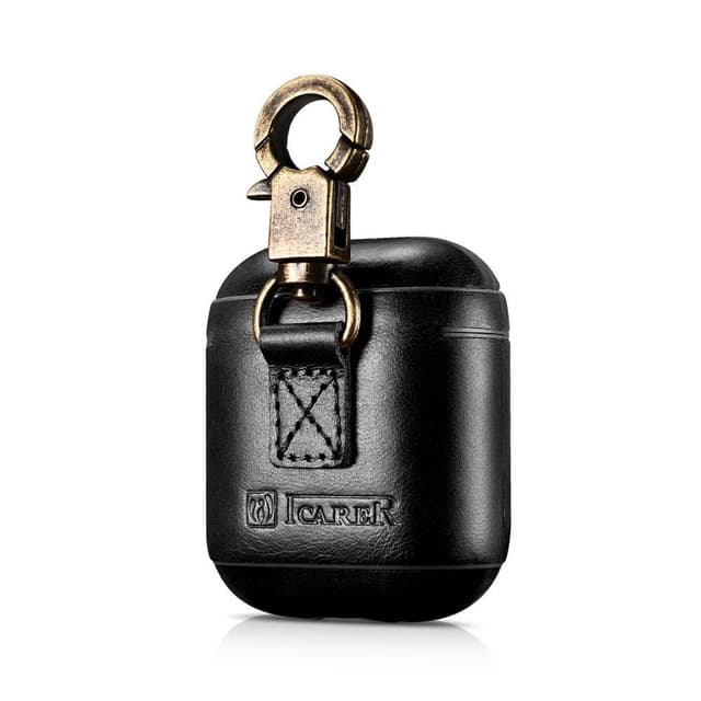 SKALO AirPods 1/2 ICARER Äkta Läder Fodral med Krok
