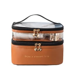 Dubbellagers sminkväska för kosmetisk väska Brun