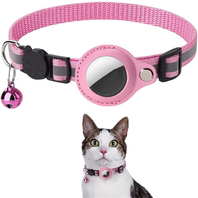 SKALO kattehalsbånd AirTag-holder og klokke - Pink