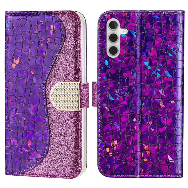 SKALO Samsung A54 5G Glitter design Lompakko kotelo - Violetti