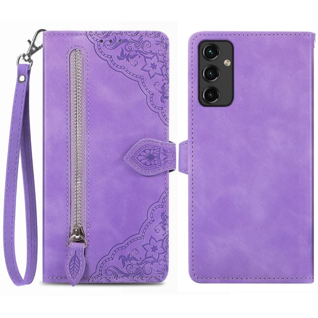 SKALO Samsung A14 4G/5G Big Wallet Flower Lompakkokotelo - Violetti