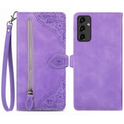 SKALO Samsung A14 4G/5G Big Wallet Flower Pungetaske - Lilla