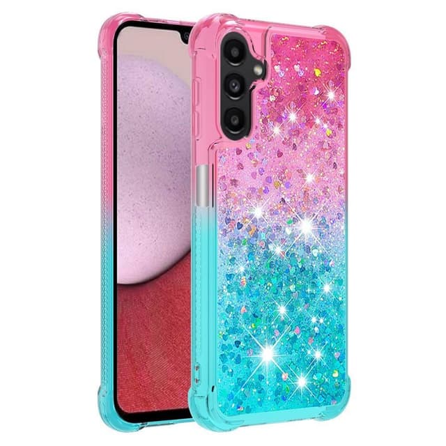 SKALO Samsung A14 5G Kvicksand Glitter Hjärtan TPU-skal - Rosa-Turkos