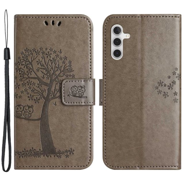 SKALO Samsung A14 4G/5G Owl Tree lompakkokotelo - Harmaa