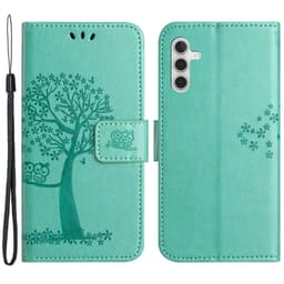 SKALO Samsung A14 4G/5G Owl Tree Flip Cover - Turkis