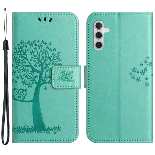 SKALO Samsung A14 4G/5G Owl Tree Plånboksfodral - Turkos