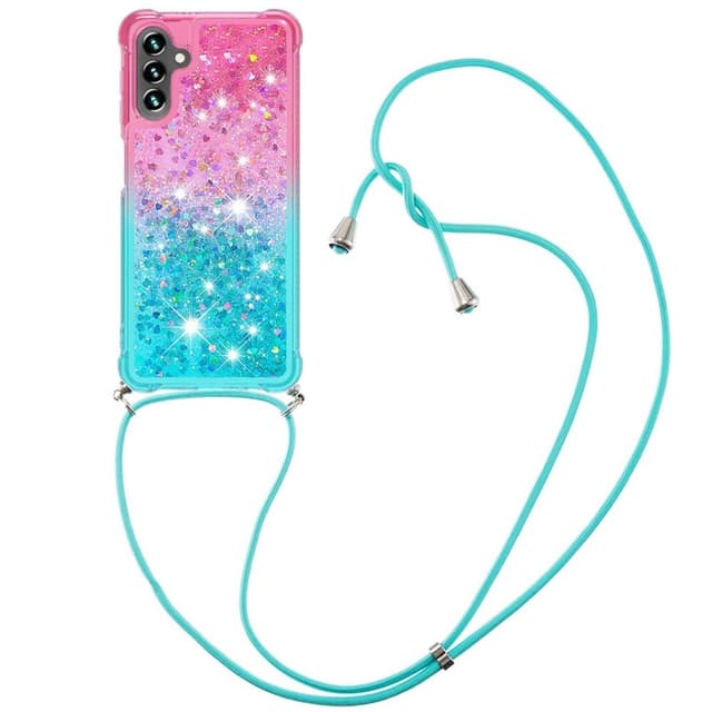 SKALO Samsung A54 5G Kvicksand Glitter Mobilhalsband - Rosa-Turkos